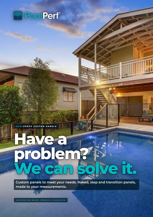 The cover of the PoolPerf Custom Panels Brochure, Problem solved