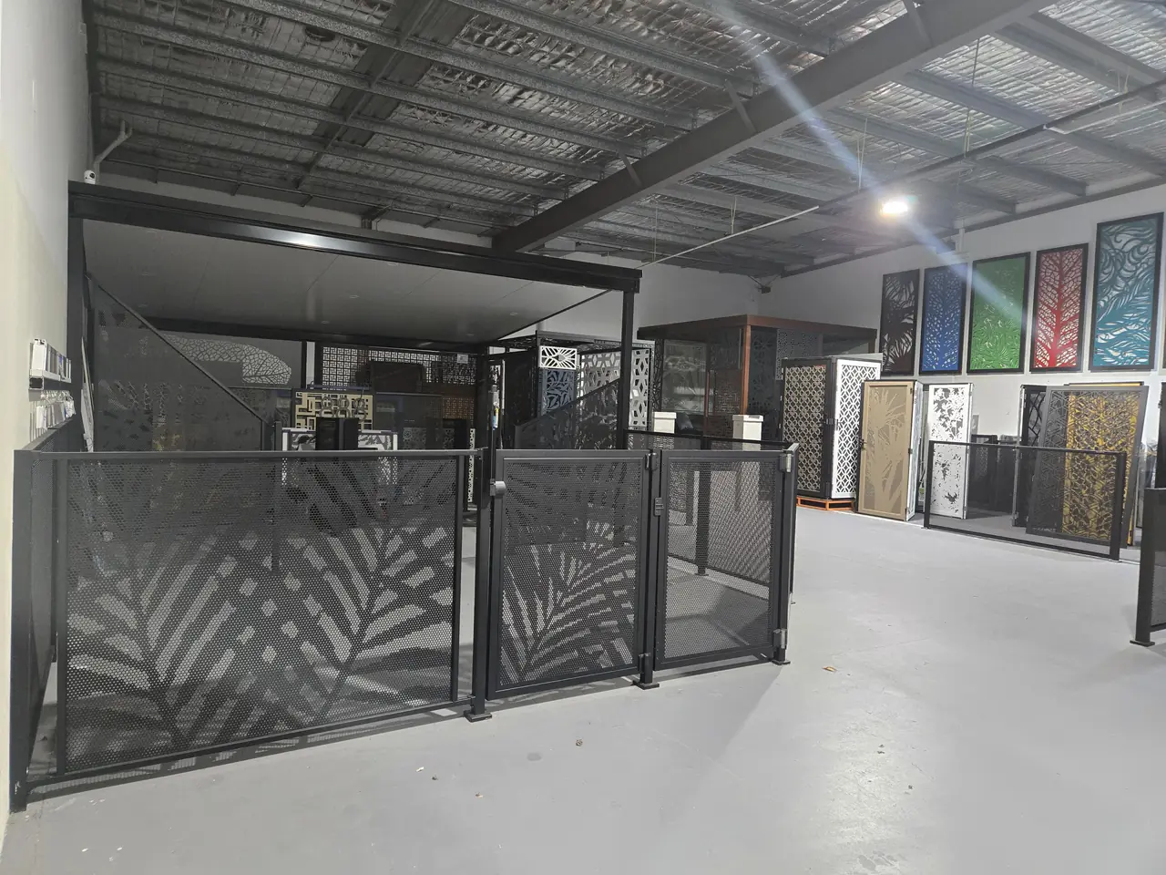 Inside the Decoview showroom on the Gold Coast, with PoolPerf panels and design samples on display