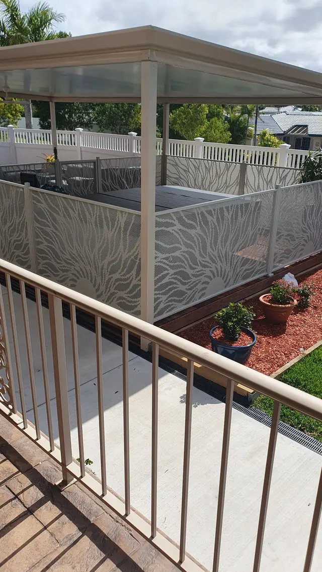 White Sun Rays design panels on a deck under a patio roof