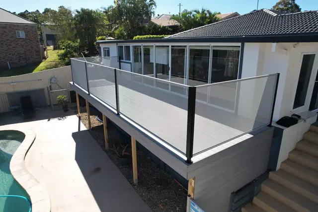 Pale Pure Perf balustrading around a raised deck